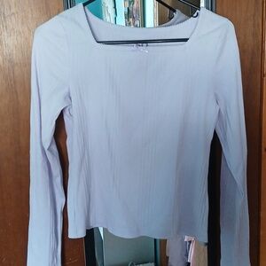 Women's Lavender Square-Neck Long Sleeve Top